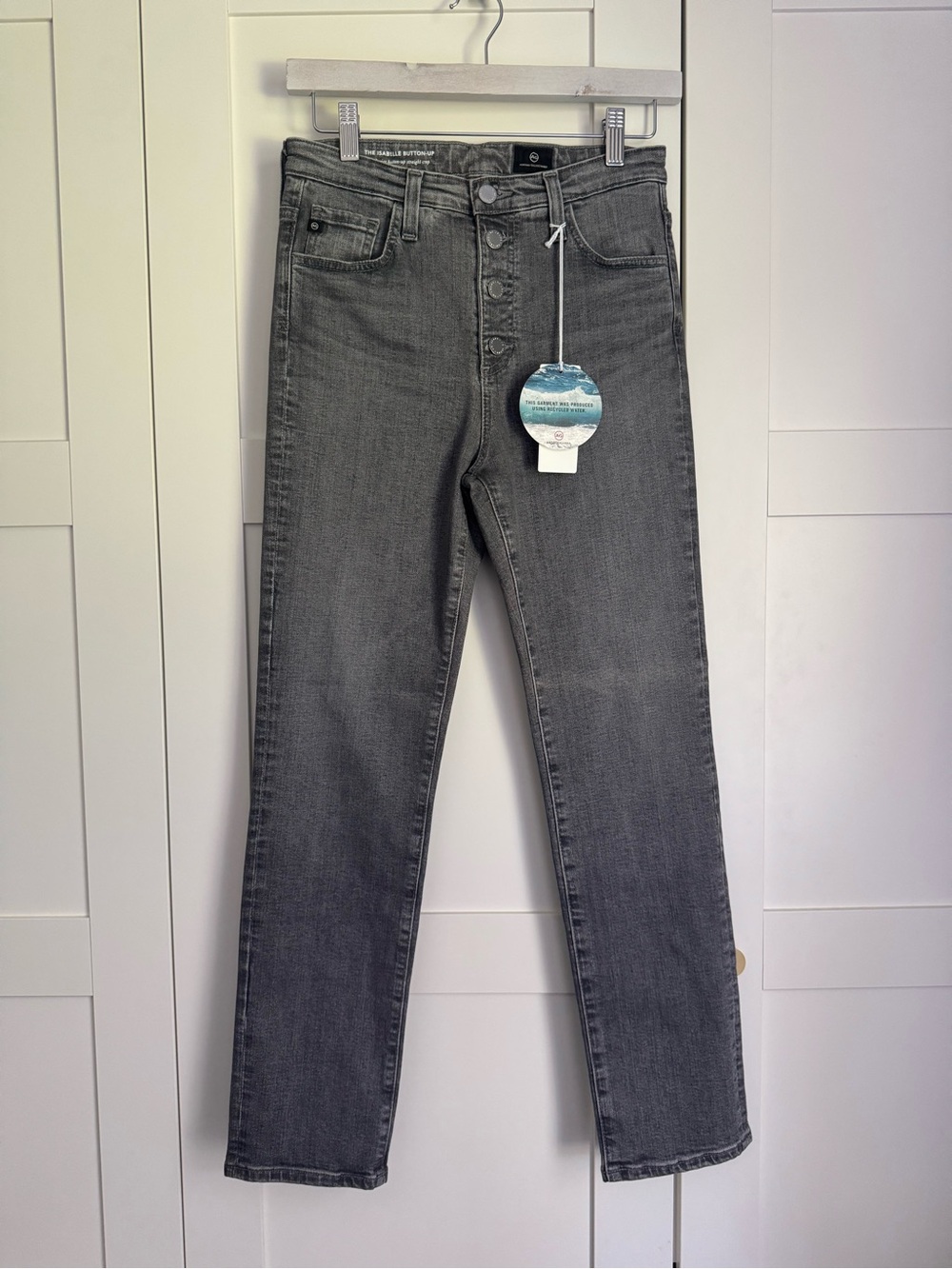AG Jeans Isabelle Button-Up High Rise Straight Crop Grey Denim Size 27 Old Money
